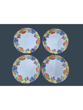 4 Corelle Fruit Basket 10 1/4" Dinner Plates Colorful Fruit Design Microwave Saf